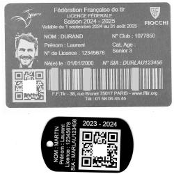 Licence de tir aluminium argent&eacute;e + Port&eacute; cl&eacute; TAG militaire en aluminium grav&eacute; au laser (Recto)
