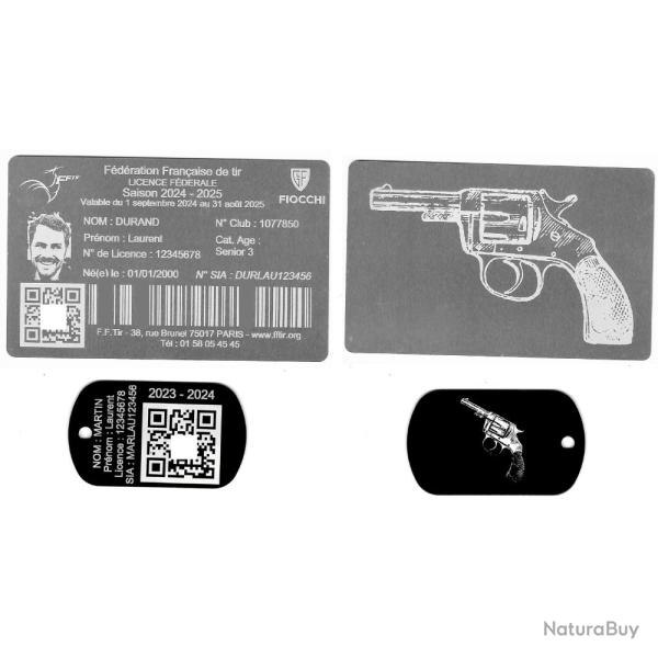 Licence de tir aluminium argent�e + Port� cl� TAG militaire en aluminium grav� au laser (Recto / Ver