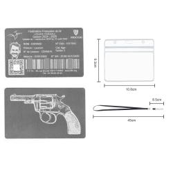 Licence de tir en aluminium argent&eacute;e grav&eacute; au laser (Recto / Verso) + Porte badge tour de cou