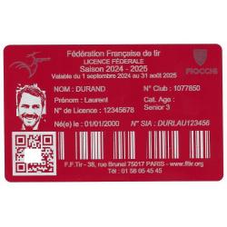 Licence de tir en aluminium rouge grav&eacute; au laser (Recto)