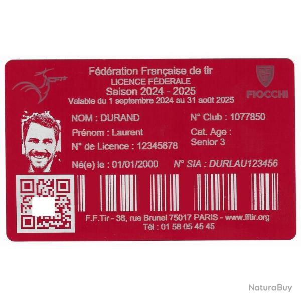 Licence de tir en aluminium rouge grav� au laser (Recto)