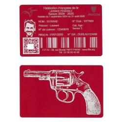 Licence de tir en aluminium rouge grav&eacute; au laser (Recto / Verso)