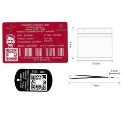 Licence de tir aluminium rouge + Port&eacute; cl&eacute; TAG militaire en aluminium grav&eacute; au laser (Recto) + Porte