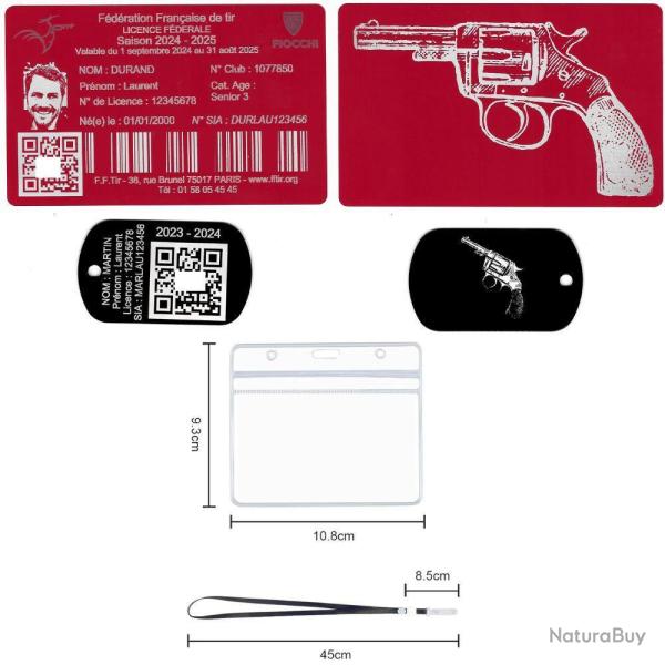 Licence de tir aluminium rouge +Port� cl� TAG militaire en aluminium grav� au laser (Recto / Verso) 