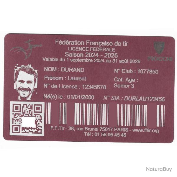Licence de tir en aluminium rose grav� au laser (Recto)
