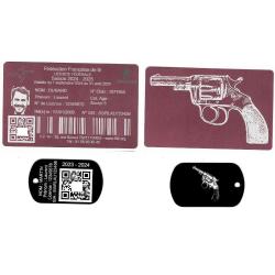 Licence de tir aluminium rose + Port&eacute; cl&eacute; TAG militaire en aluminium grav&eacute; au laser (Recto / Verso)