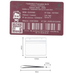 Licence de tir en aluminium rose grav&eacute; au laser (Recto) + Porte badge tour de cou