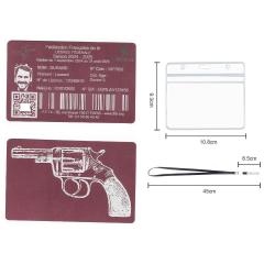 Licence de tir en aluminium rose grav&eacute; au laser (Recto / Verso) + Porte badge tour de cou