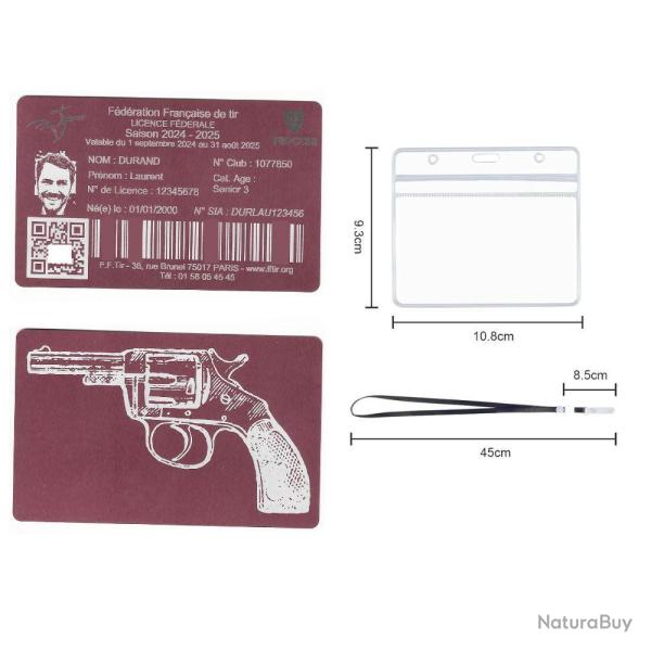 Licence de tir en aluminium rose grav� au laser (Recto / Verso) + Porte badge tour de cou