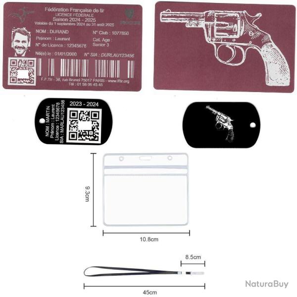 Licence de tir aluminium rose +Port� cl� TAG militaire en aluminium grav� au laser (Recto / Verso) +