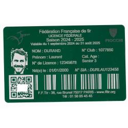 Licence de tir en aluminium vert grav&eacute; au laser (Recto)