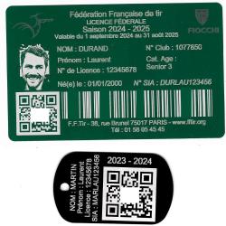 Licence de tir aluminium vert + Port&eacute; cl&eacute; TAG militaire en aluminium grav&eacute; au laser (Recto)