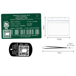 Licence de tir aluminium vert + Port&eacute; cl&eacute; TAG militaire en aluminium grav&eacute; au laser (Recto) + Porte 