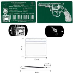 Licence de tir aluminium vert +Port&eacute; cl&eacute; TAG militaire en aluminium grav&eacute; au laser (Recto / Verso) +