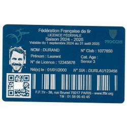 Licence de tir en aluminium bleu grav&eacute; au laser (Recto)