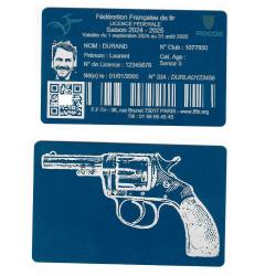 Licence de tir en aluminium bleu grav&eacute; au laser (Recto / Verso)