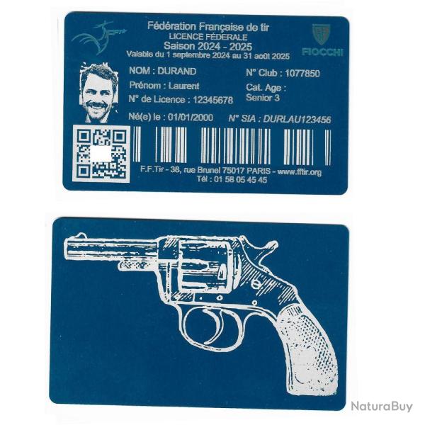 Licence de tir en aluminium bleu grav� au laser (Recto / Verso)