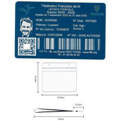 Licence de tir en aluminium bleu grav&eacute; au laser (Recto) + Porte badge tour de cou