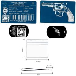 Licence de tir aluminium bleu +Port&eacute; cl&eacute; TAG militaire en aluminium grav&eacute; au laser (Recto / Verso) +