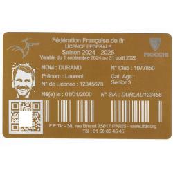Licence de tir en aluminium dor&eacute; grav&eacute; au laser (Recto)