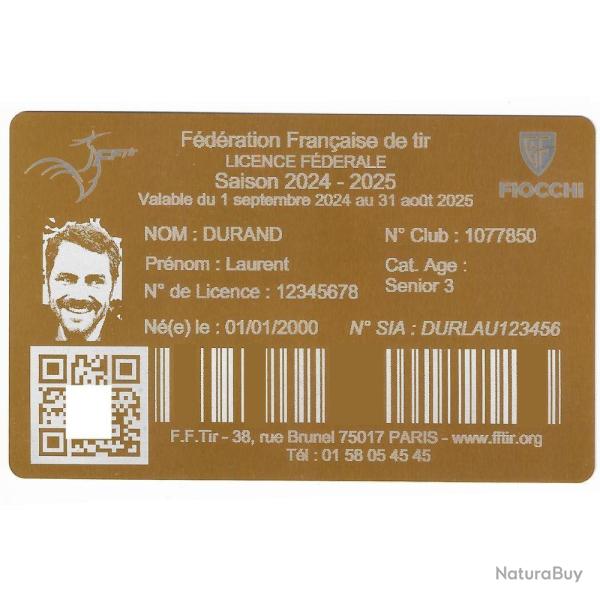 Licence de tir en aluminium dor� grav� au laser (Recto)