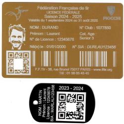 Licence de tir aluminium dor&eacute; + Port&eacute; cl&eacute; TAG militaire en aluminium grav&eacute; au laser (Recto)