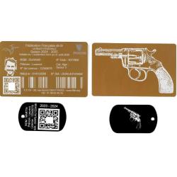 Licence de tir aluminium dor&eacute; + Port&eacute; cl&eacute; TAG militaire en aluminium grav&eacute; au laser (Recto / Verso)