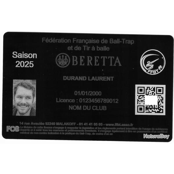 Licence de Ball-Trap en aluminium grav� au laser (Recto)
