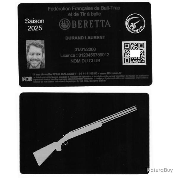 Licence de Ball-Trap en aluminium grav� au laser (Recto / Verso)