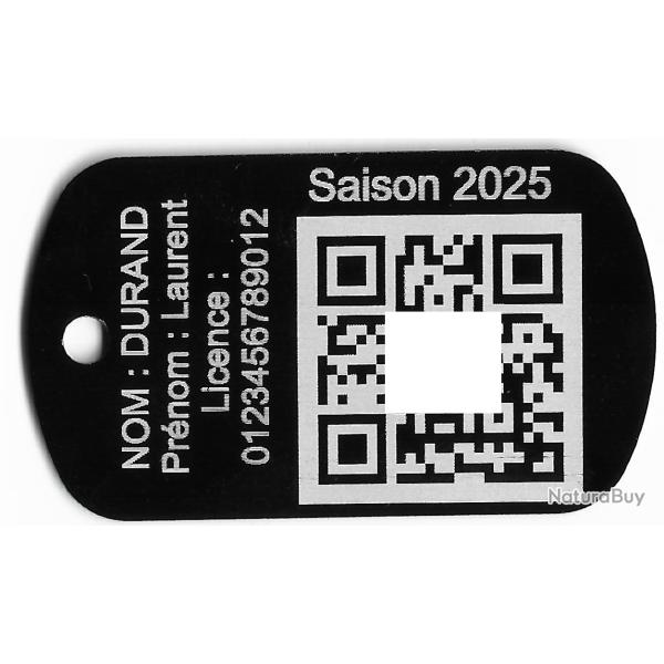 Porte cl� TAG militaire Licence de Ball-Trap en aluminium grav� au laser (Recto)