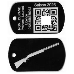 Porte cl&eacute; TAG militaire Licence de Ball-Trap en aluminium grav&eacute; au laser (Recto/Verso)