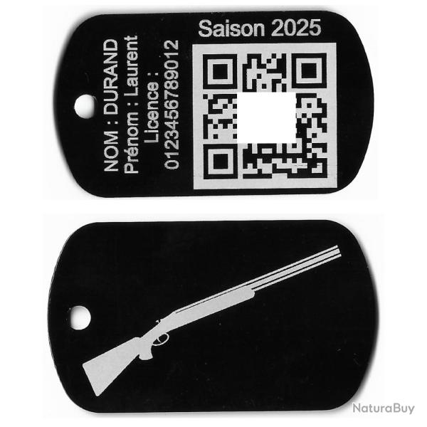 Porte cl� TAG militaire Licence de Ball-Trap en aluminium grav� au laser (Recto/Verso)