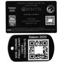 Licence de tir FFBT + Port&eacute; cl&eacute; TAG militaire en aluminium grav&eacute; au laser (Recto)