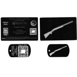 Licence de tir FFBT + Port&eacute; cl&eacute; TAG militaire en aluminium grav&eacute; au laser (Recto / Verso)