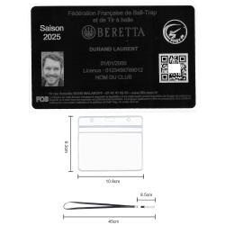 Licence de tir FFBT en aluminium grav&eacute; au laser (Recto) + Porte badge tour de cou