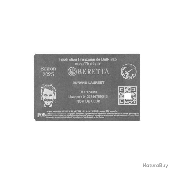 Licence de Ball-Trap en aluminium argent� grav� au laser (Recto)