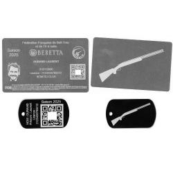 Licence de tir FFBT argent&eacute; + Port&eacute; cl&eacute; TAG militaire en aluminium grav&eacute; au laser (Recto / Verso)
