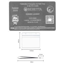 Licence de tir FFBT argent&eacute; en aluminium grav&eacute; au laser (Recto) + Porte badge tour de cou