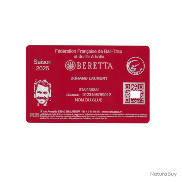 Licence de Ball-Trap rouge en aluminium grav� au laser (Recto)