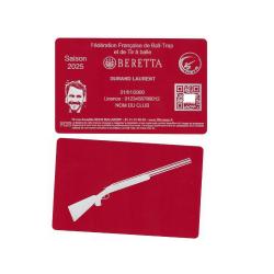 Licence de Ball-Trap en aluminium rouge grav&eacute; au laser (Recto / Verso)