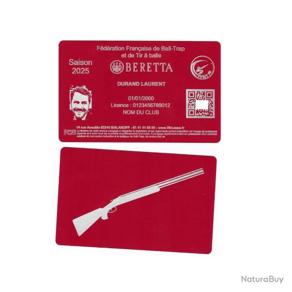 Licence de Ball-Trap en aluminium rouge grav� au laser (Recto / Verso)