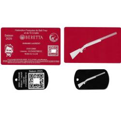 Licence de tir FFBT rouge + Port&eacute; cl&eacute; TAG militaire en aluminium grav&eacute; au laser (Recto / Verso)