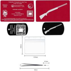 Licence de tir FFBT rouge + Port&eacute; cl&eacute; TAG militaire en aluminium grav&eacute; au laser (Recto / Verso) + Po