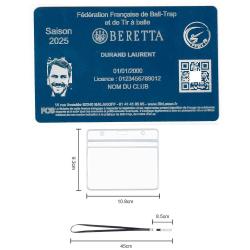 Licence de tir FFBT bleu en aluminium grav&eacute; au laser (Recto) + Porte badge tour de cou
