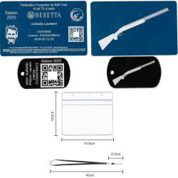 Licence de tir FFBT bleu + Port&eacute; cl&eacute; TAG militaire en aluminium grav&eacute; au laser (Recto / Verso) + Por