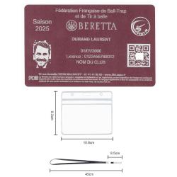 Licence de tir FFBT rose en aluminium grav&eacute; au laser (Recto) + Porte badge tour de cou