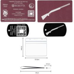 Licence de tir FFBT rose + Port&eacute; cl&eacute; TAG militaire en aluminium grav&eacute; au laser (Recto / Verso) + Por