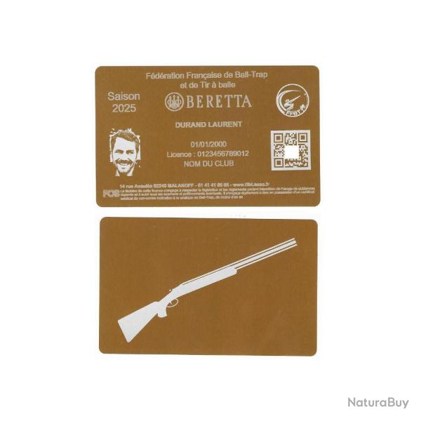 Licence de Ball-Trap en aluminium dor� grav� au laser (Recto / Verso)