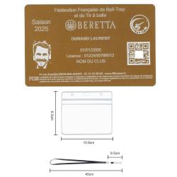 Licence de tir FFBT dor&eacute; en aluminium grav&eacute; au laser (Recto) + Porte badge tour de cou