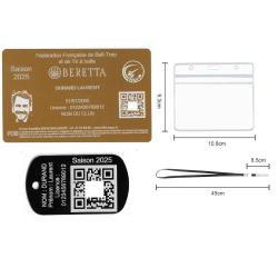 Licence de tir FFBT dor&eacute; + Port&eacute; cl&eacute; TAG militaire en aluminium grav&eacute; au laser (Recto) + Porte badge